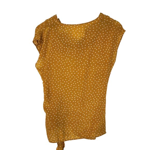 MAEVE Top Womens 0 Yellow Polka Dot Silk Cowl Neck Ruched Tie Waist Top Twee - Picture 2 of 11